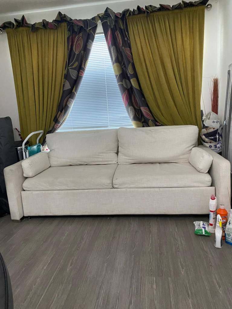 3 Seater Cream Fabric Sofa Bed 