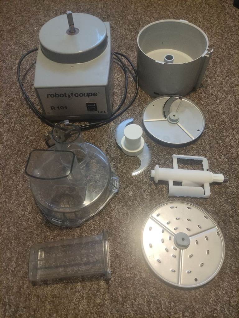Robot Coupe R101 food processor with attachments