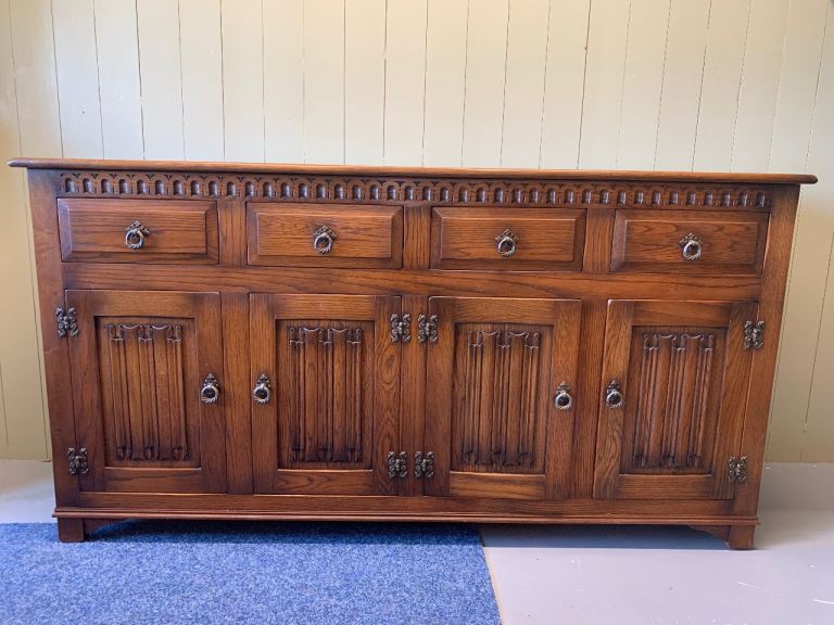Old Charm ( Wood Bros. ) large solid oak sideboard. 
