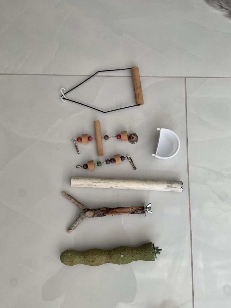 Bird Budgie Toys: swing, perches, bird cage food container and accessories £10