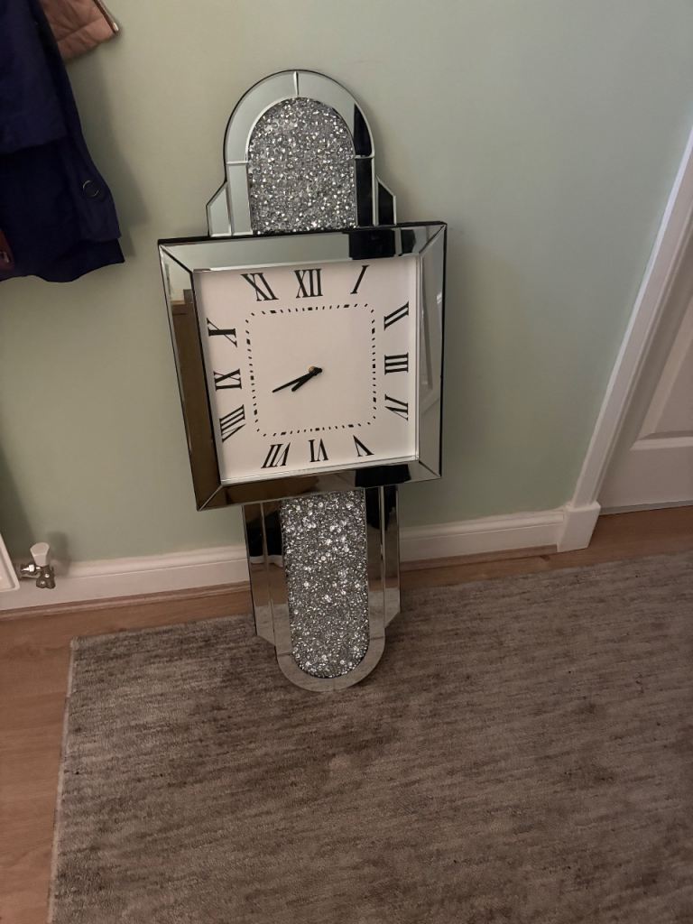 Mirrored Crushed Diamond grandfather wall clock large 