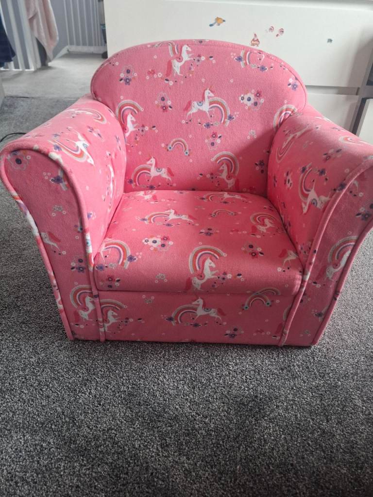 Kids Pink Unicorn Fabric Armchair – Good Condition