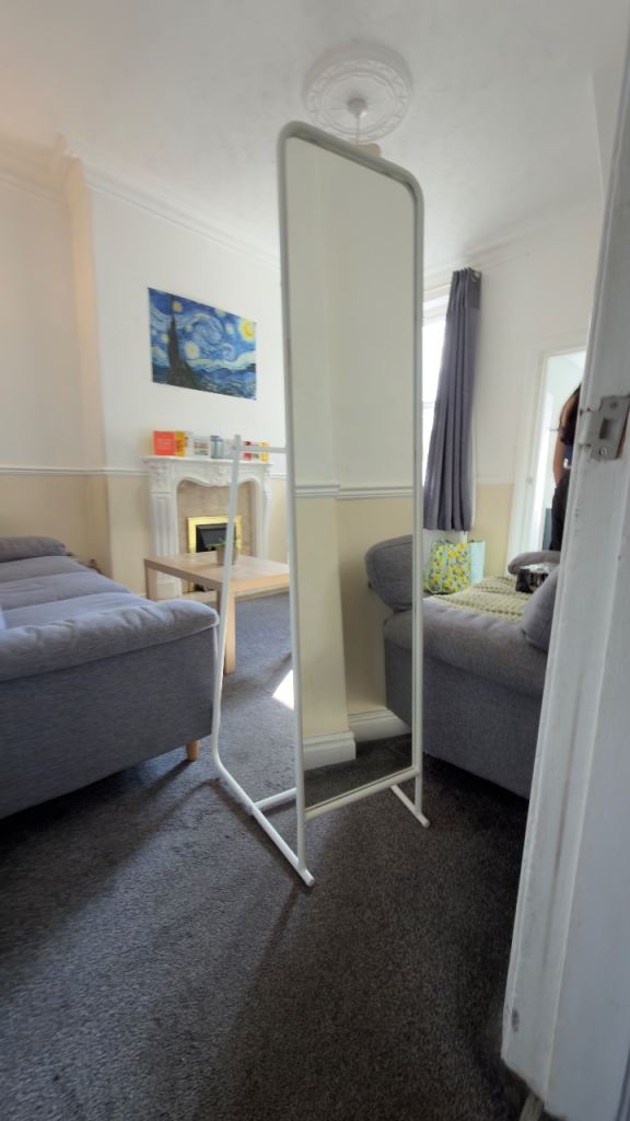 White Metal Full Length Mirror with Clothes Rail