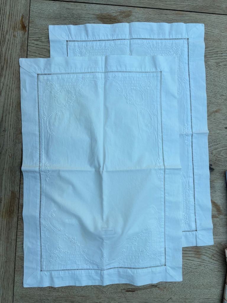 Pair of small White Company pillowcases and feather cushion pads
