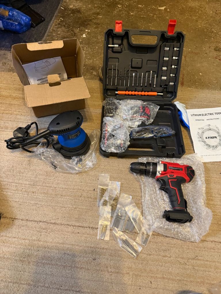 21v cordless power tool drill and wired sander new 