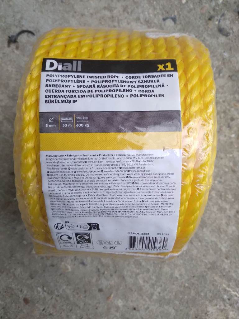Diall Yellow Polypropylene Twisted Rope 8mm x 50m