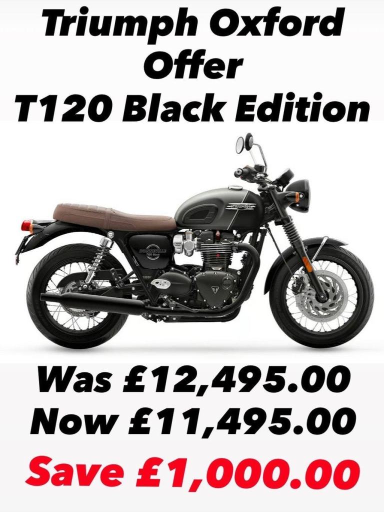 New Triumph T120 Black Edition Motorcycle offer SAVE 1,000.00 with free Acc Pck 
