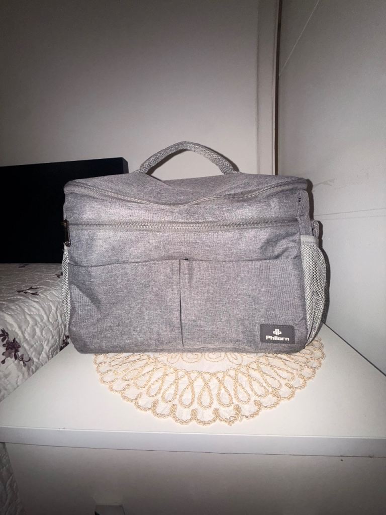 Grey Fabric Baby Changing Bag - Good Condition Storage