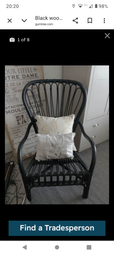 Black wooden peacock back Rattan Style Chair – Good Condition