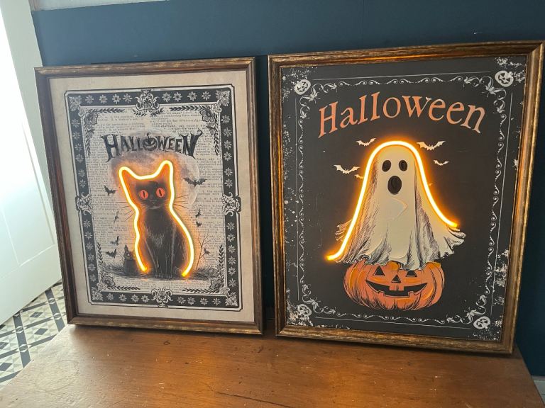 Halloween Light-Up Pictures – Black Cat & Ghost, As Good As New