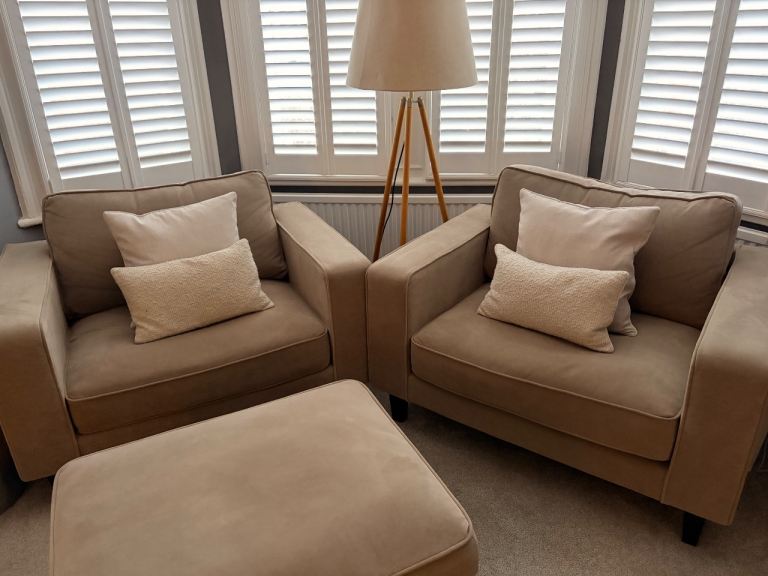 Pair of loveseats and matching pouffe - also available separately 