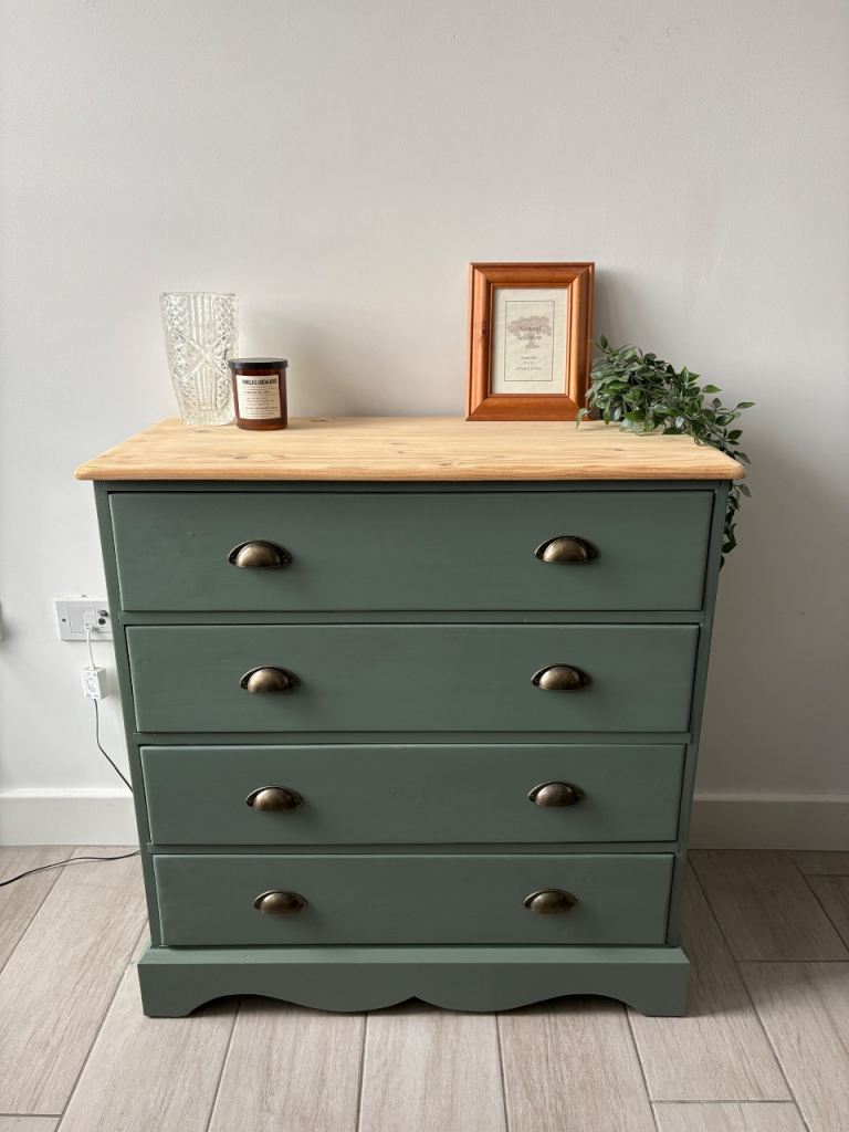 Solid Pine Painted Green Chest of Drawers 