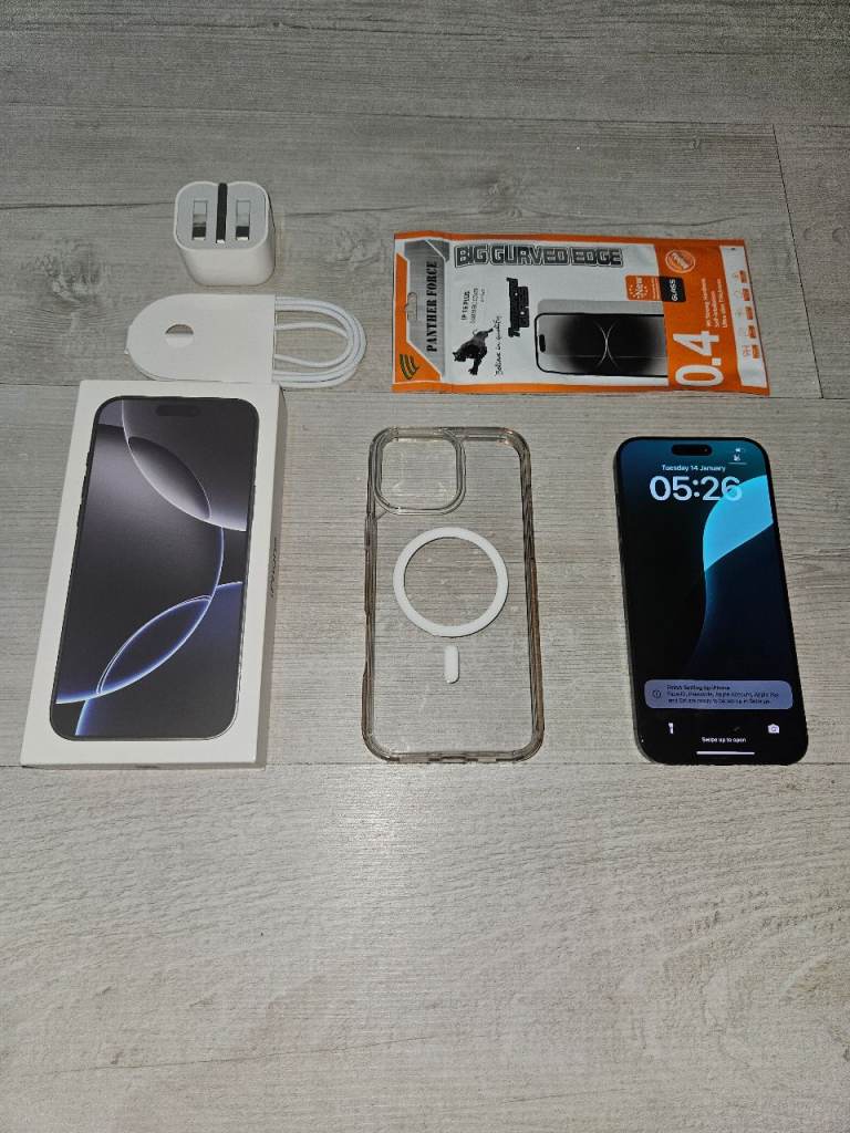 Iphone 16 Pro Max 5G Bundle EE 256GB 100% Batt Black Warranty I Phone