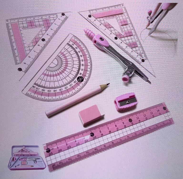 New 8-in-1 Pink Math Geometry Kit with Case