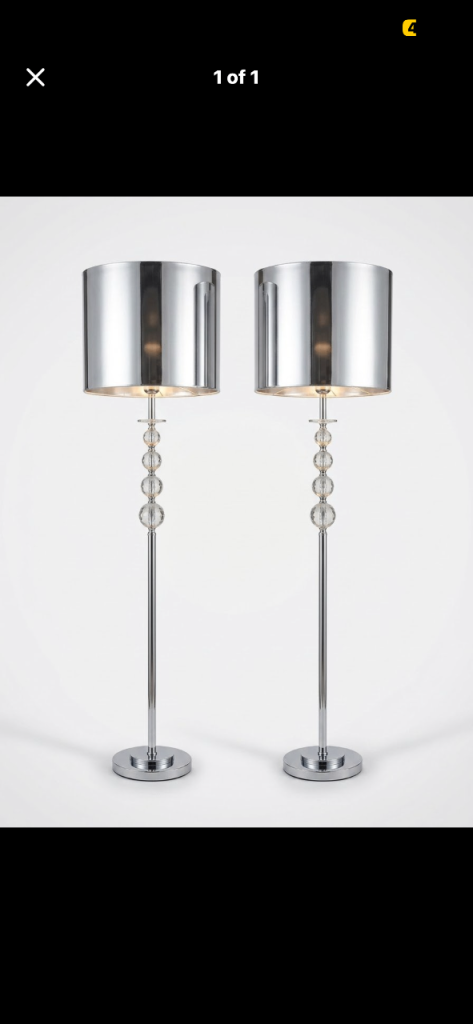 Pair of Modern Chrome Floor Lamps with Crystal Detail