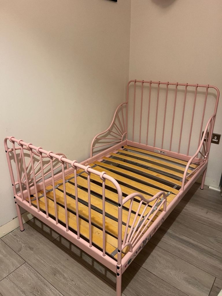 IKEA MINNEN Extendable Bed Frame - Pink, Good Condition
