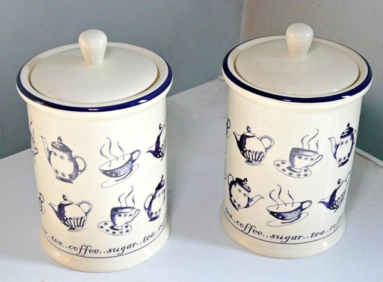 2x DMD David Mason Design “Blue Dresser” Canisters Storage Jars - Sealed Lids