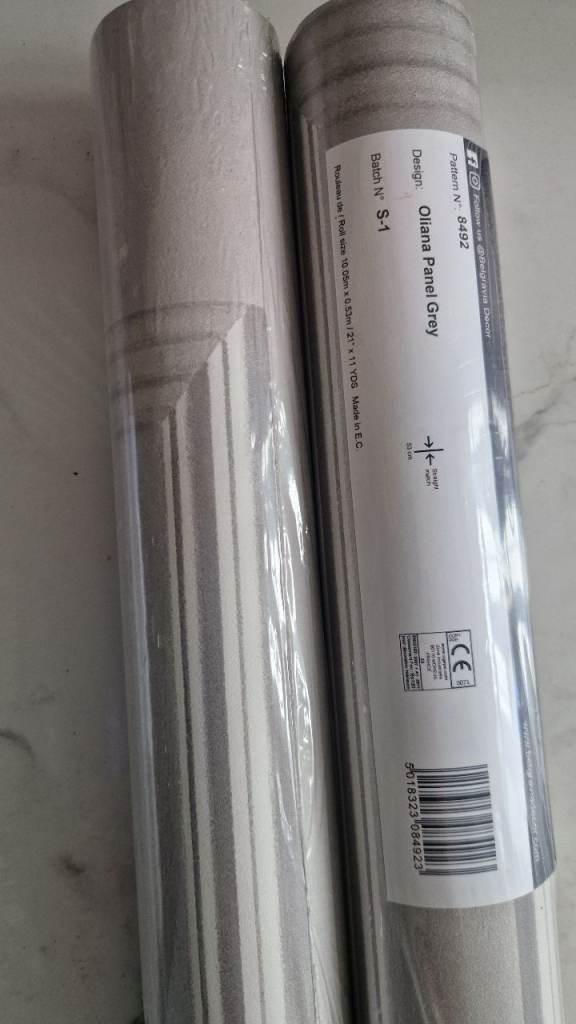Two Rolls of Oliana Panel Grey Wallpaper - Brand New