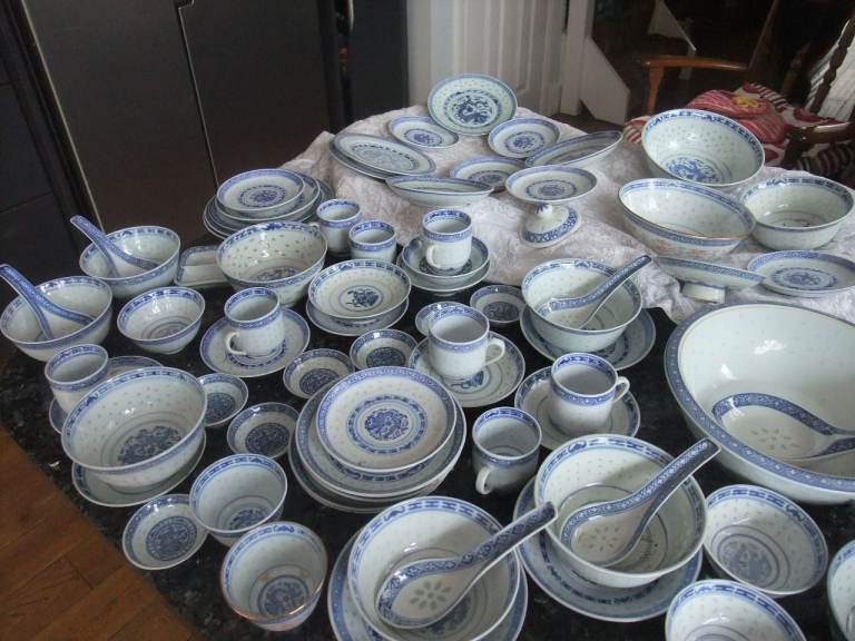 Large Set of Chinese Blue and White Porcelain Dinnerware