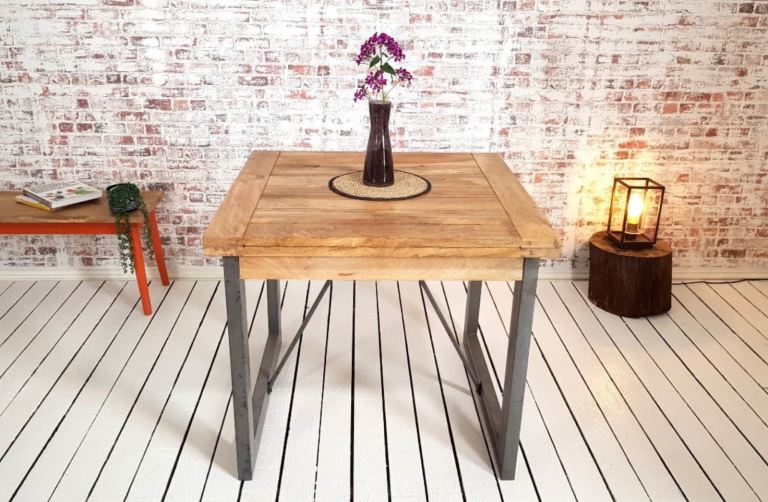 Extending Industrial Rustic Dining Table Drop Leaf Hardwood Finish