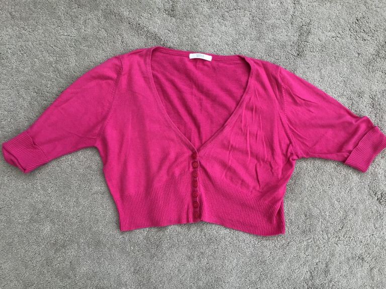 ‘M&S’ Ladies Bright Pink Cropped Button Cardigan, Shrug, Bolero - UK Size 14