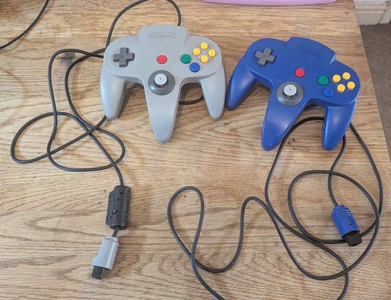 Nintendo 64 Controllers - Grey and Blue, Good Condition