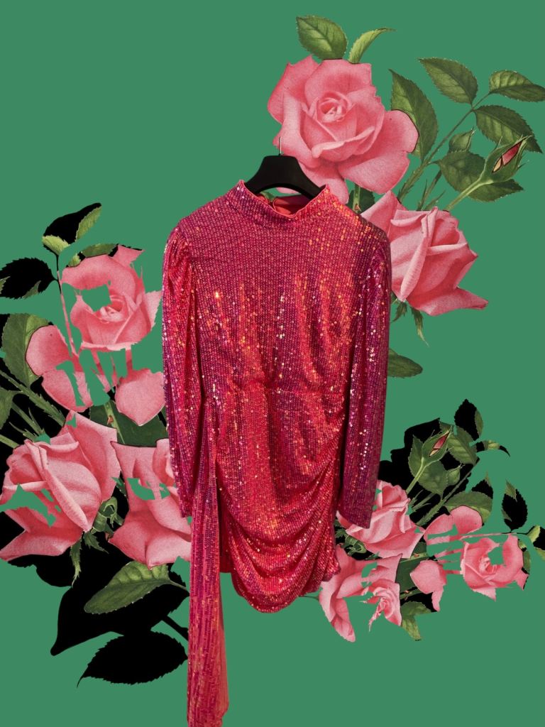 Sequin puff sleeve drape mini dress UK14