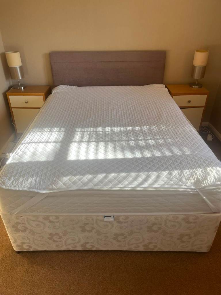 Double Divan Bed Frame and Headboard with or without mattress great storage drawers