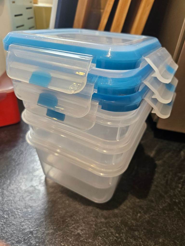 TESCO Food Storage Containers with Blue Lids - 4 Pack