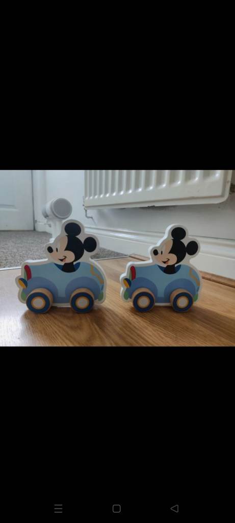 Wooden Mickey Mouse cars x2