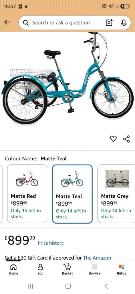 Scout Tricycle Adult Bike – Teal, Good Condition