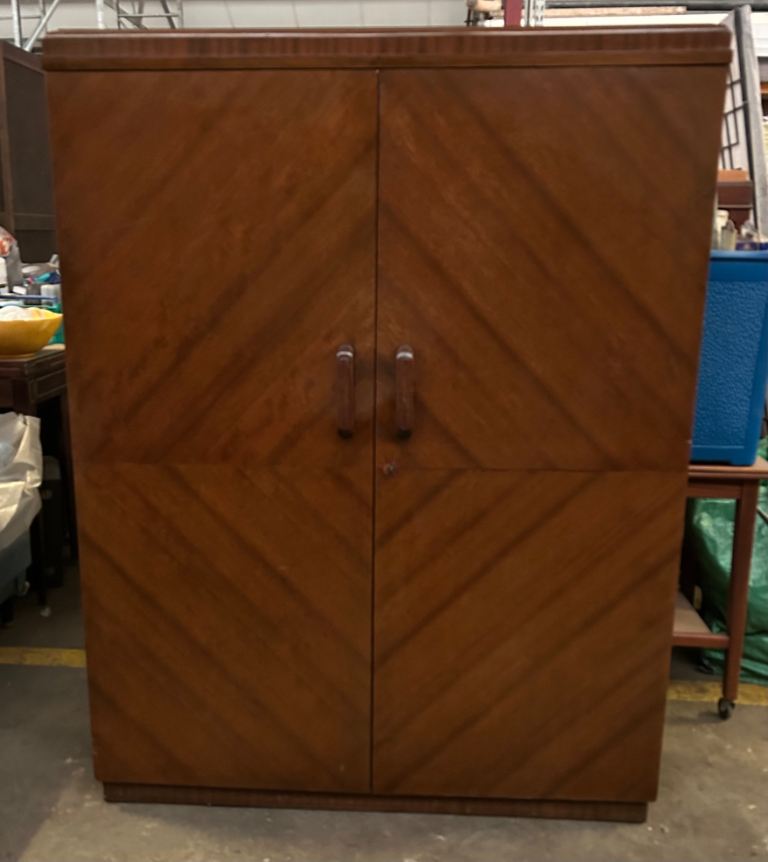 Art Deco Original Walnut Veneer Linen Cupboard 
