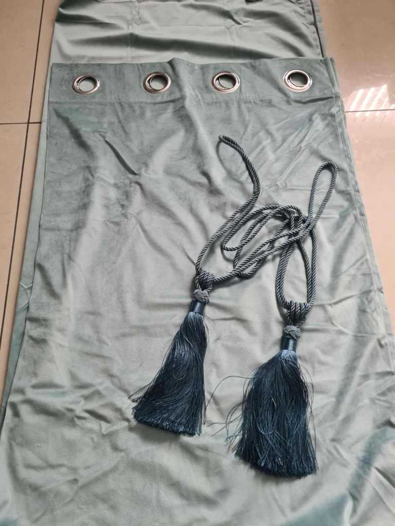 Teal velvet heavy curtains 46x90 (tie backs included )