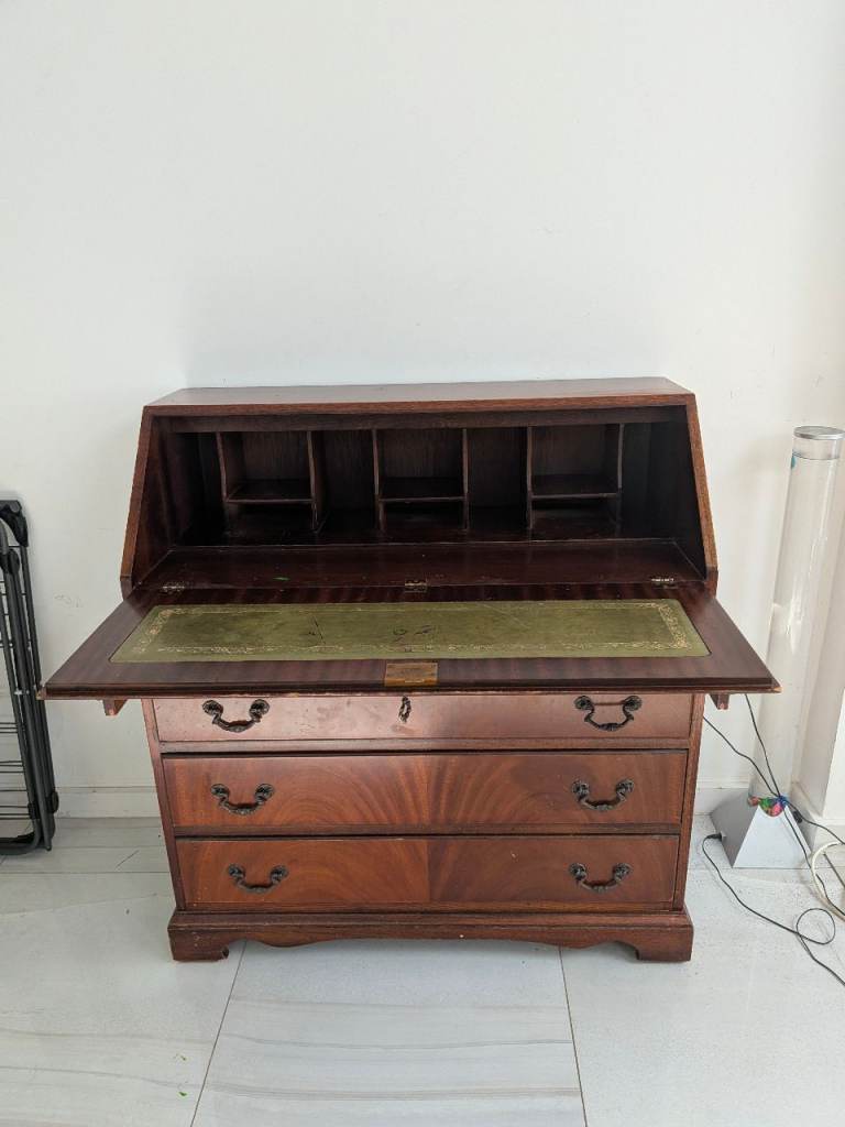 Antique desk, wooden, slide out with drawers heavy duty. 