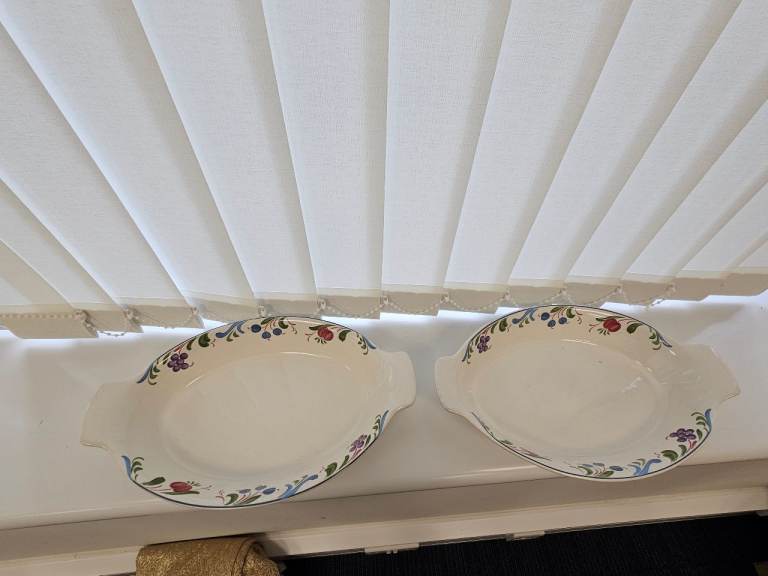 Pair Poole Cranborne Same‑Size Oval Handled Oven Dishes Fruit Pattern