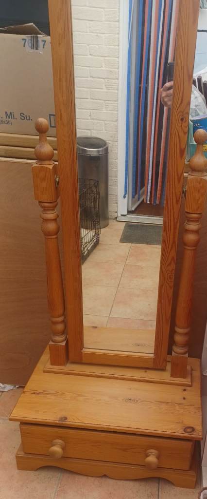 Full length pine cheval mirror unit