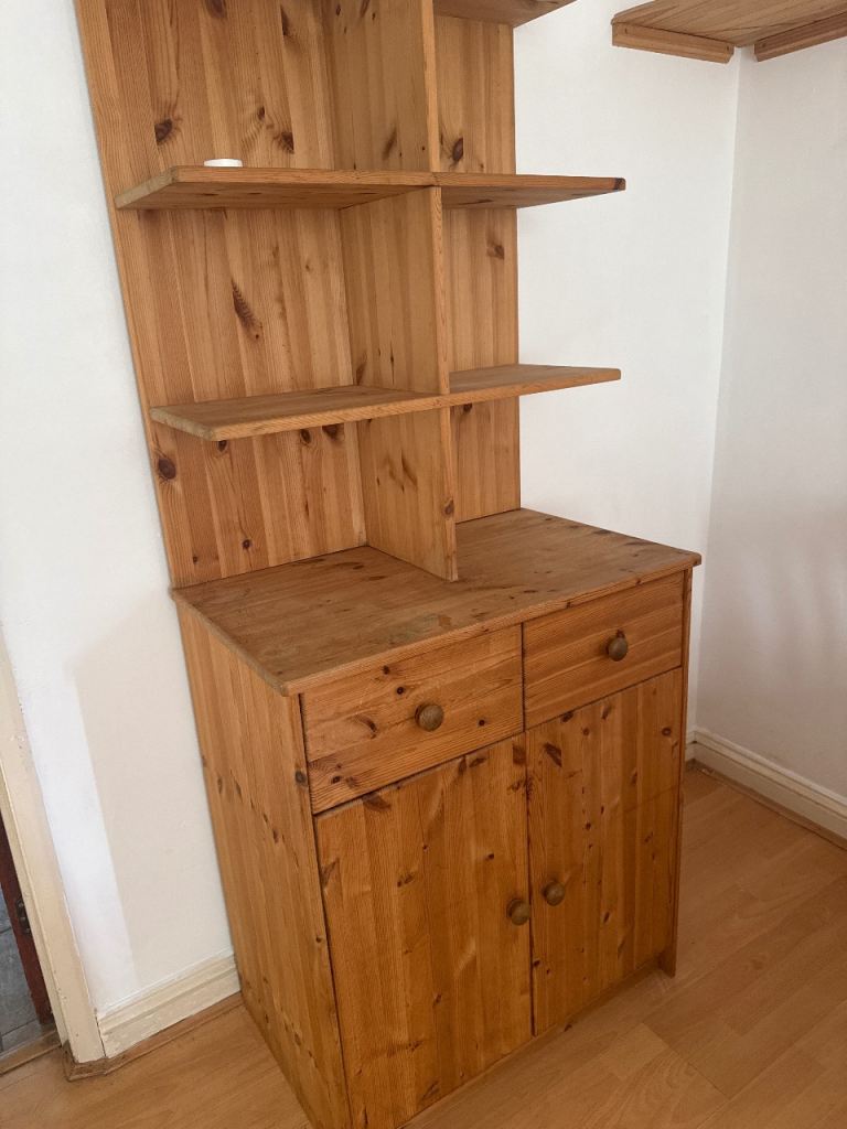 Wooden Pine Storage Unit with Shelves and Drawers