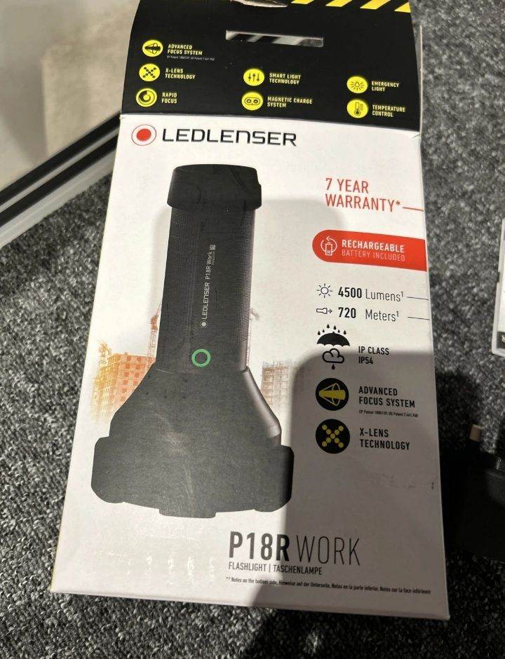 Ledlenser P18R LED Work Torch USB Rechargeable, 4500 Lumen, 720m Range, IP54