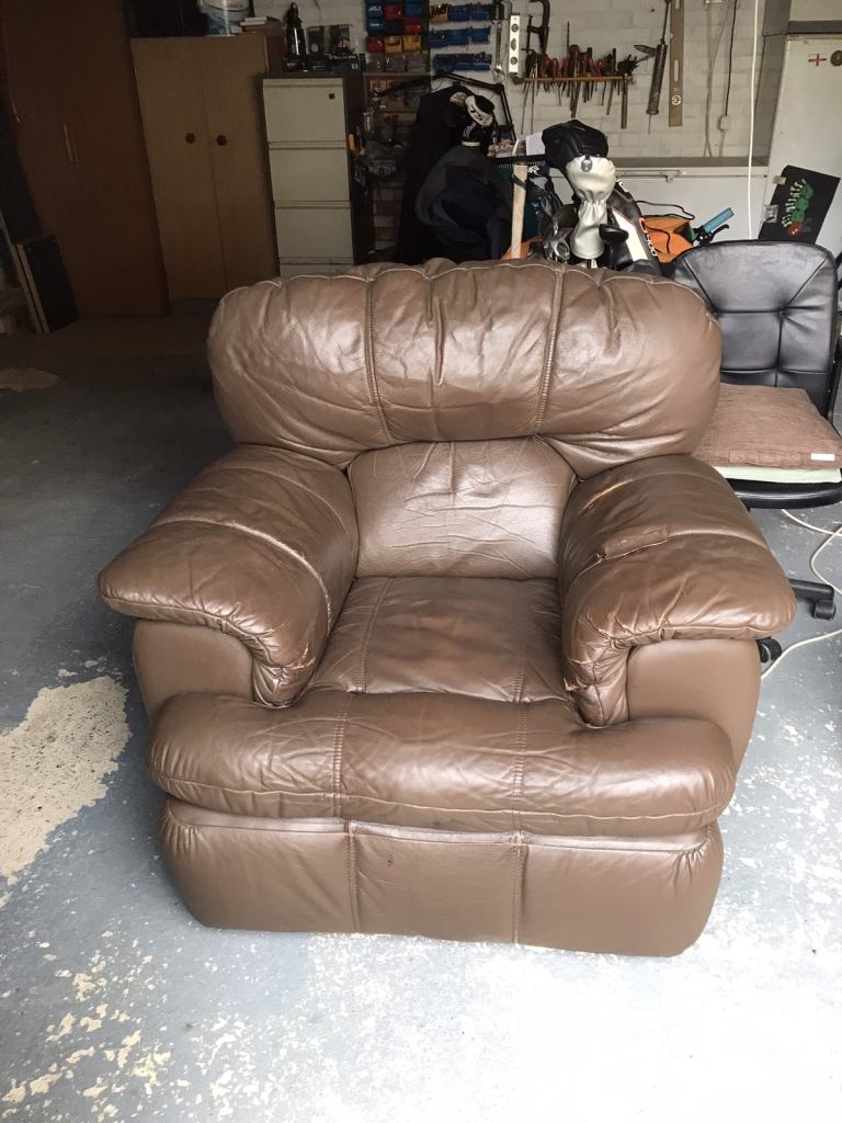 Leather electric recliner armchair colourBrown