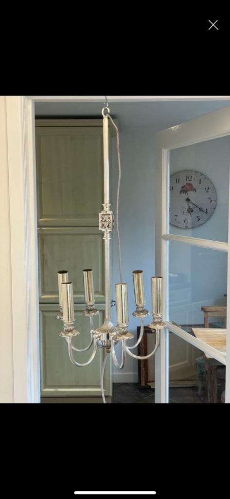 Tall silver plated 6 arm chandelier