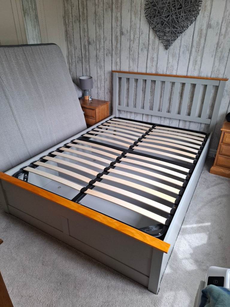 Double bed ottoman storage frame grey, oak