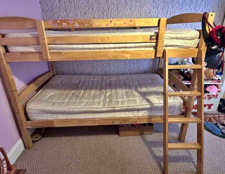 Solid wooden single bunk bed frame in good condition 