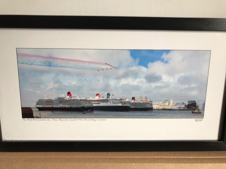 Certified photo frame of Red Arrows fly past saluting the 3 Queen Cunard ships in Liverpool.