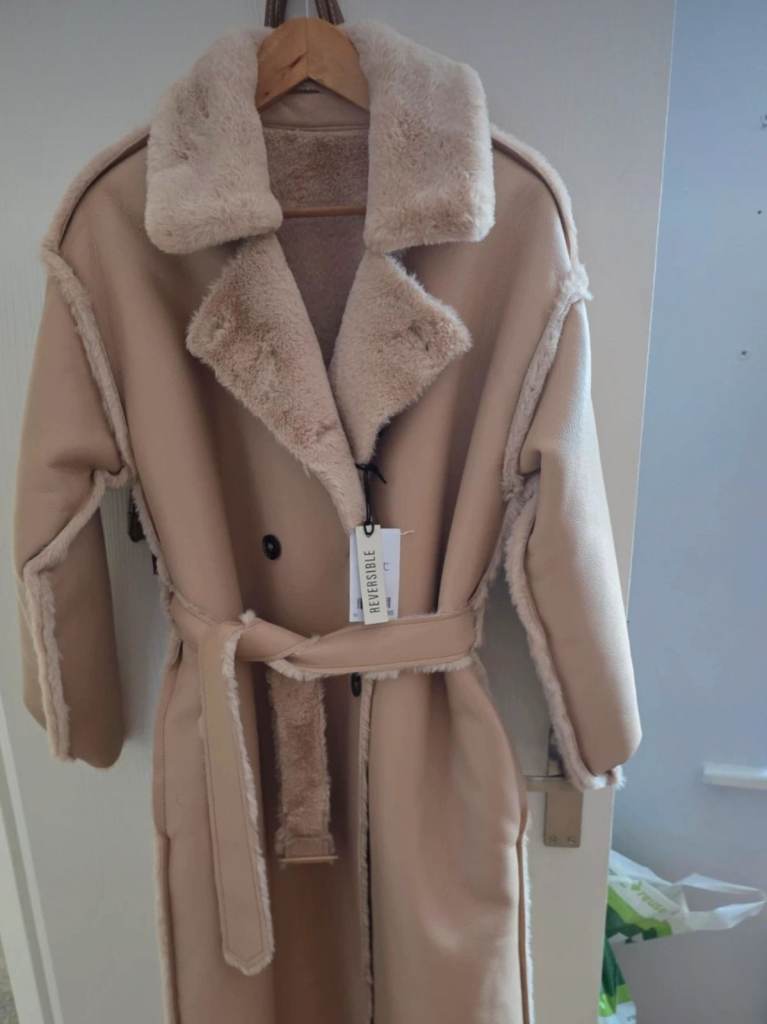 Womens reversible coat faux leather/fur brand new