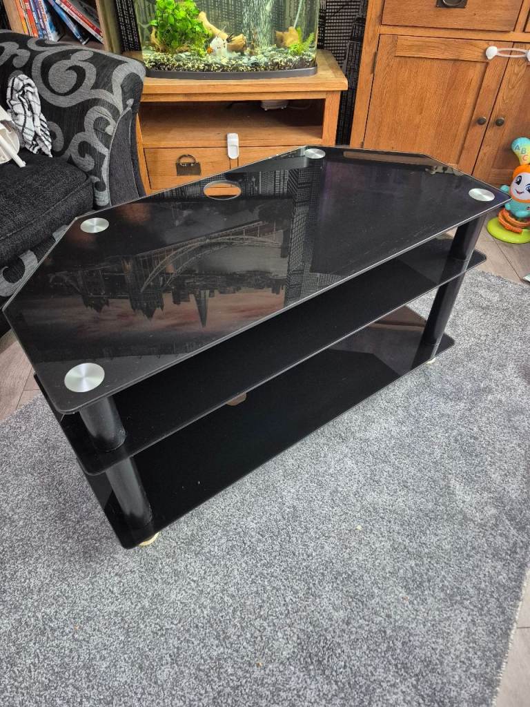 Black glass tv stand  
