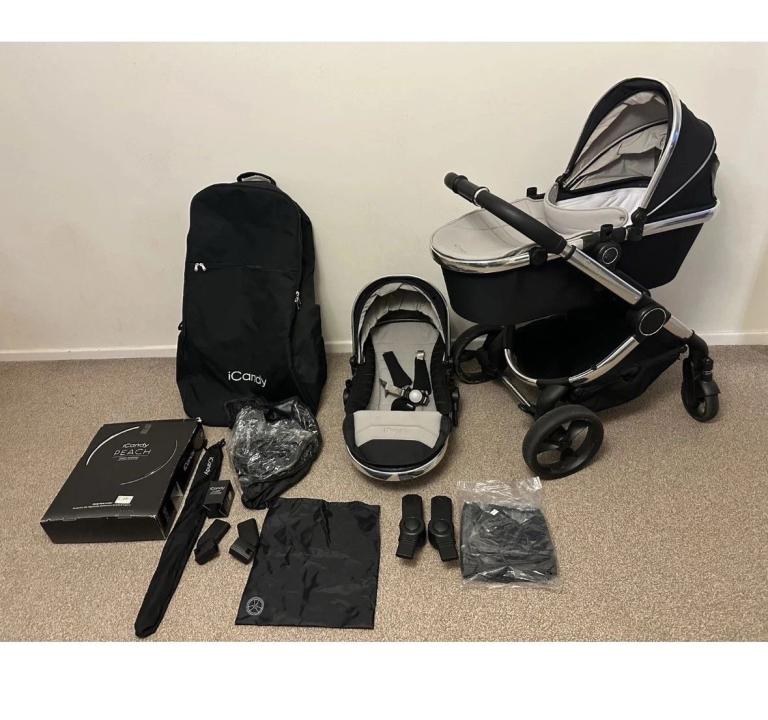 iCandy Peach Pram/Buggy Chrome/Beluga Colour With Various Accessories See Detail