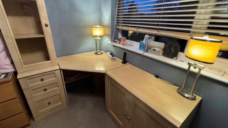 Free - light oak sectional desk with cupboard and glass unit