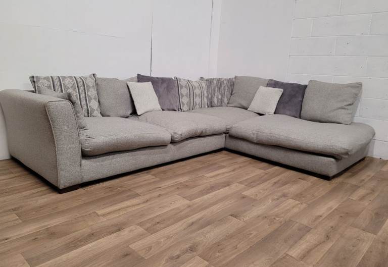 FREE DELIVERY Large Grey Corner Sofa with Cushions – Good Condition