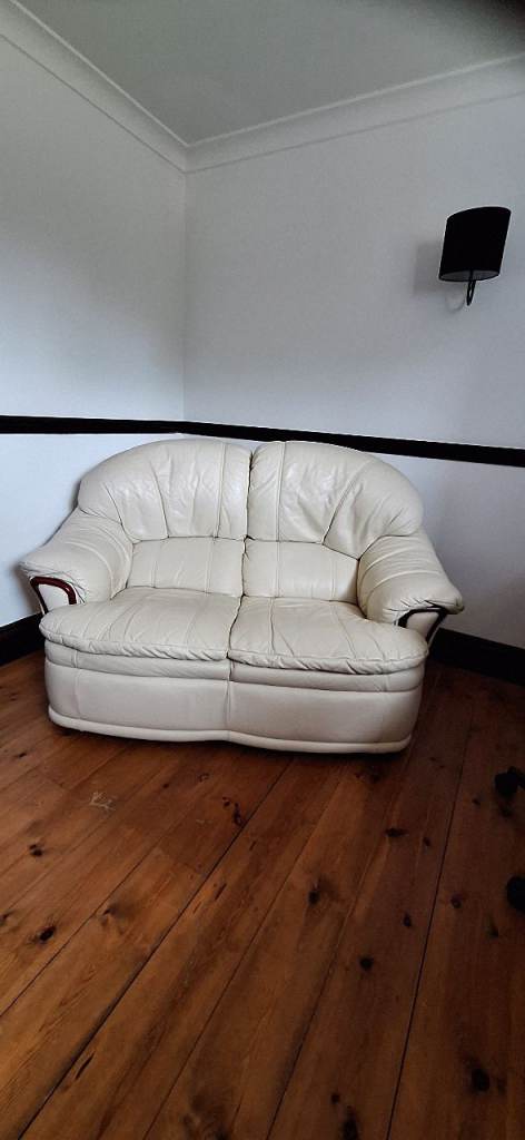 Cream Leather 2 Seater Sofa
