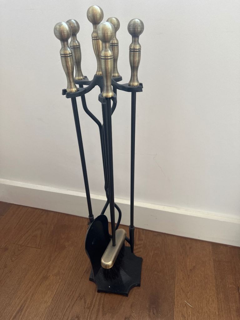 Fireplace Companion Set - Black and Brass, Good Condition